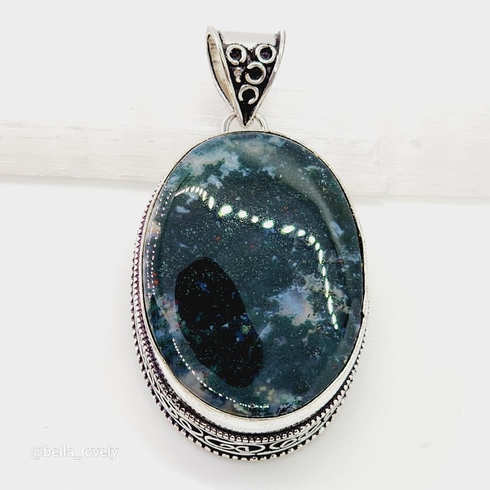 Moss Agate Vintage Style Setting Ethnic Handmade Pendant Jewelry 2.27"